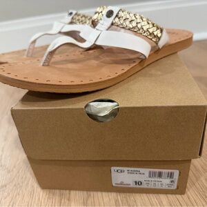 NEW UGG Women's White and Gold Sandals, size 10